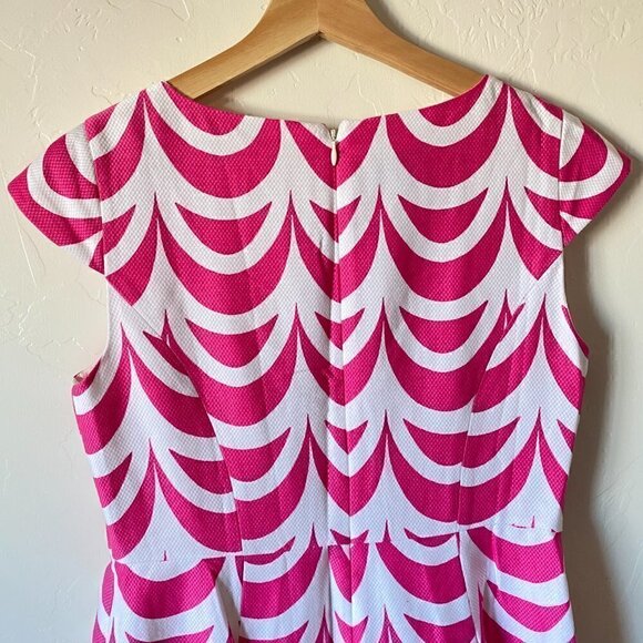 TALBOTS Pink & White Textured Cap Sleeve Pleated Dress Size 6P Petite - Picture 7 of 9